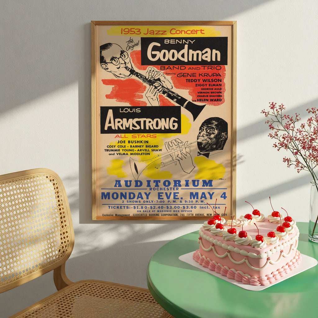 Benny Goodman & Louis Armstrong Rochester Jazz Concert Poster (1953)