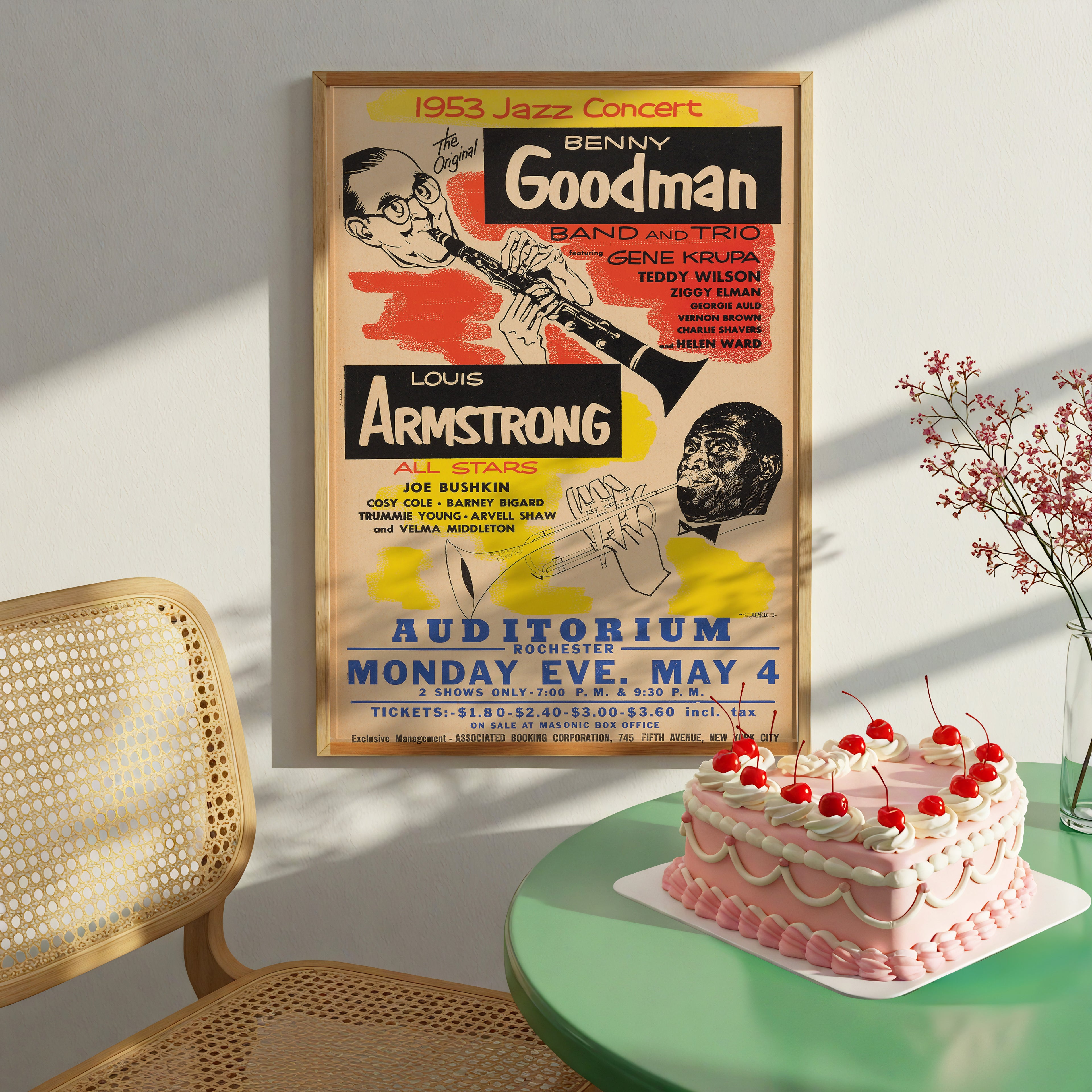 Benny Goodman & Louis Armstrong Rochester Jazz Concert Poster (1953)