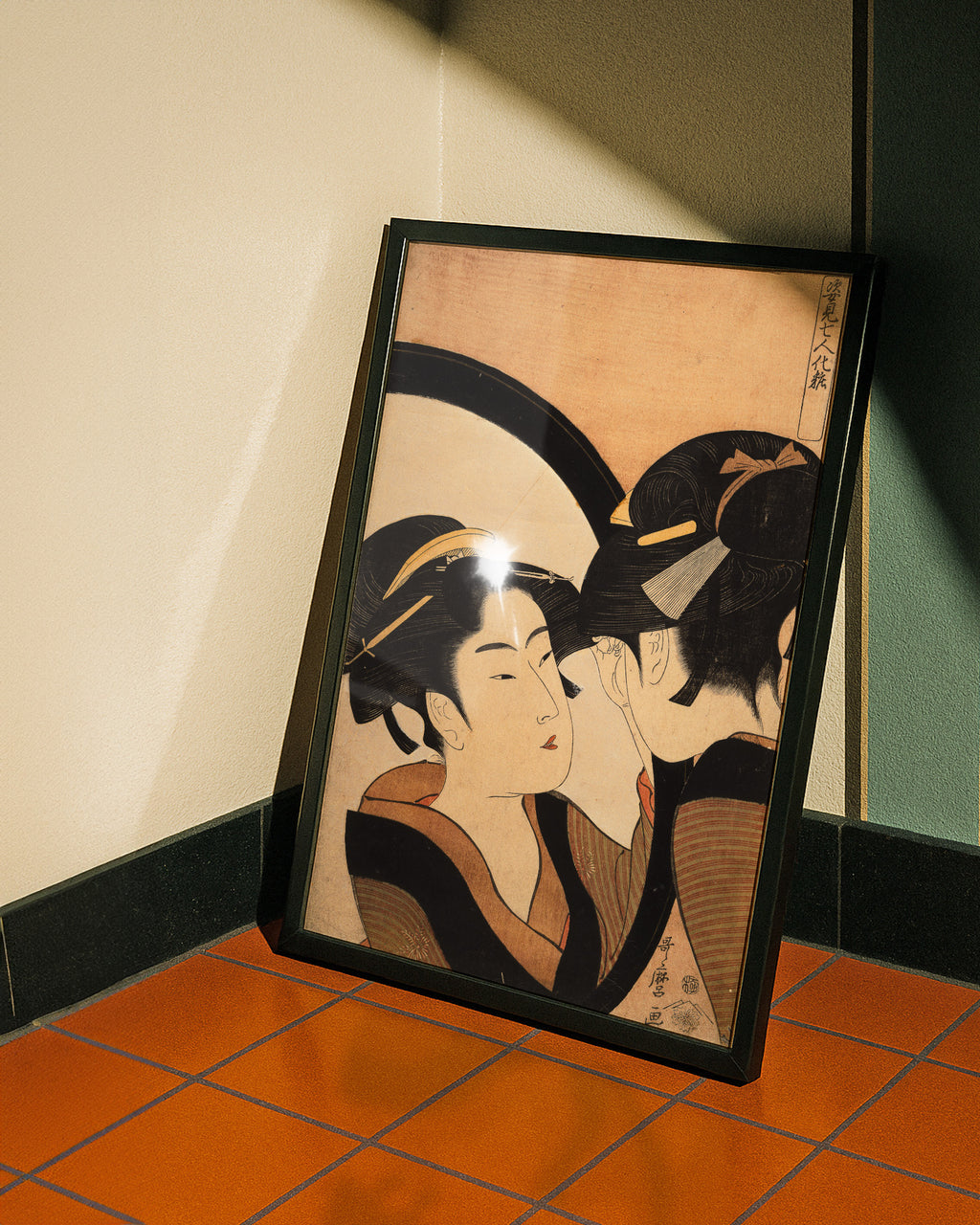 Naniwa Okita Admiring Herself in a Mirror (c. 1790–95) by Kitagawa Utamaro
