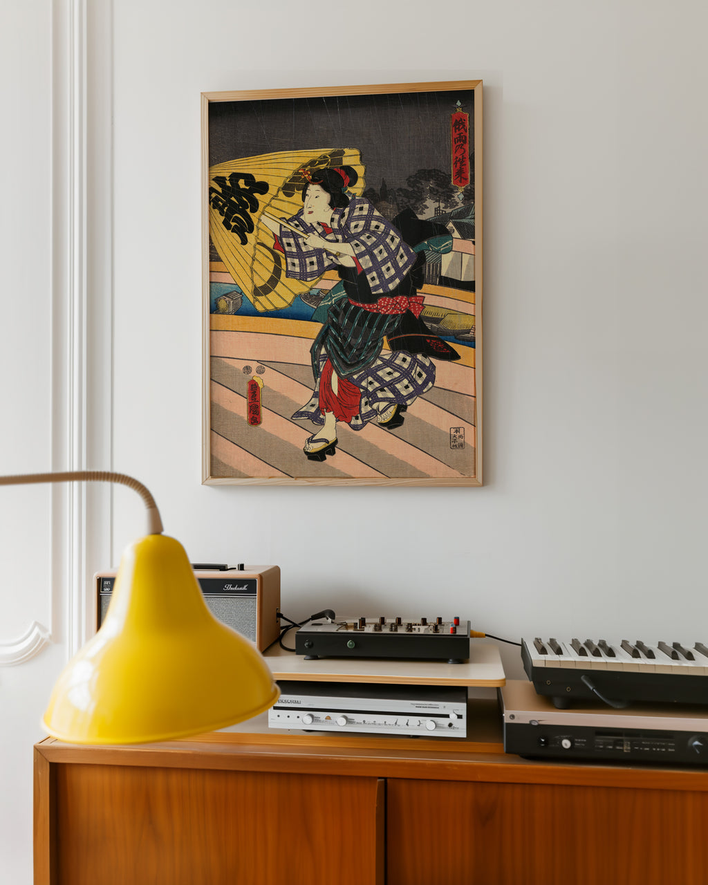 Rainy Scene on a Bridge (1800s) by Utagawa Kunisada