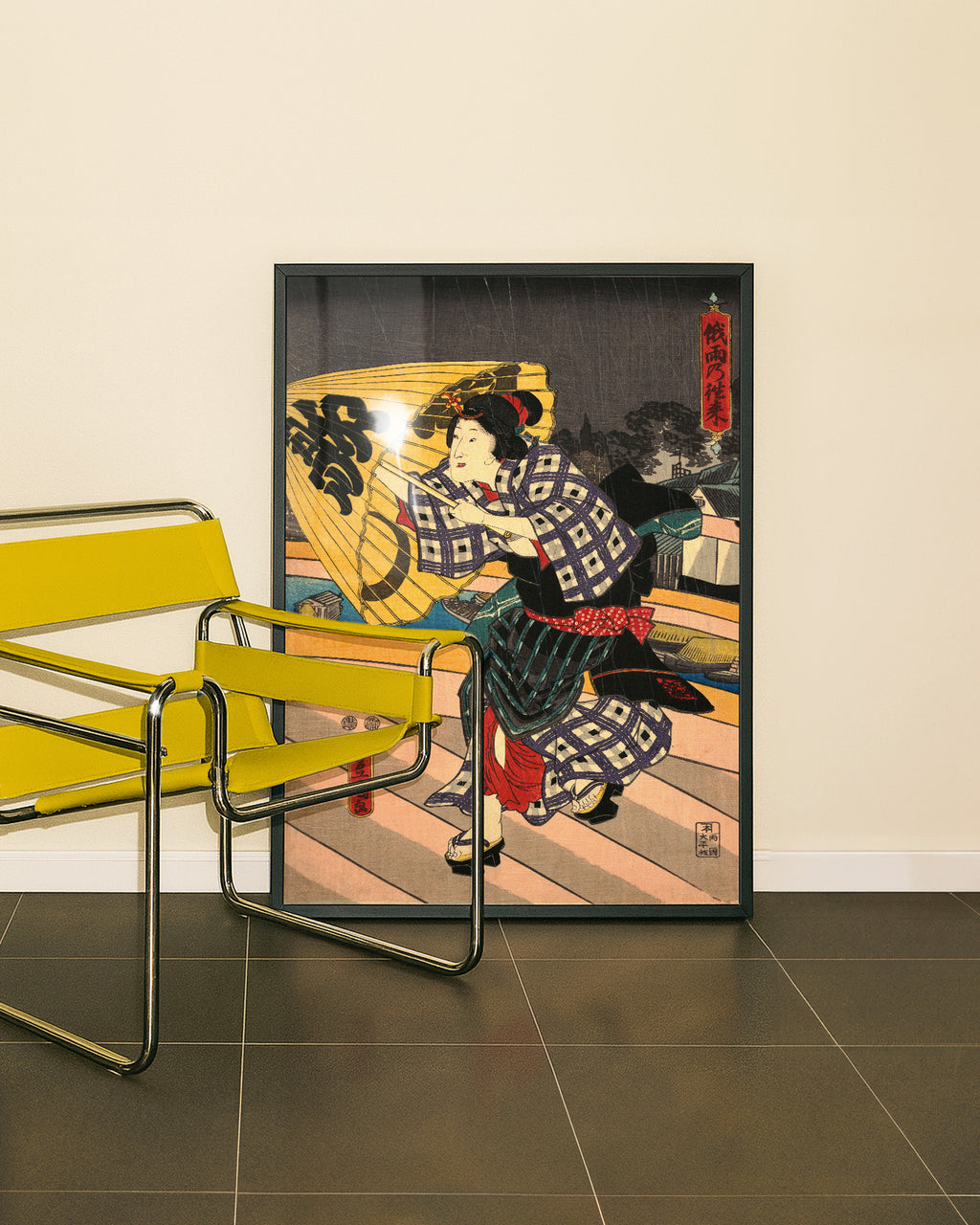 Rainy Scene on a Bridge (1800s) by Utagawa Kunisada