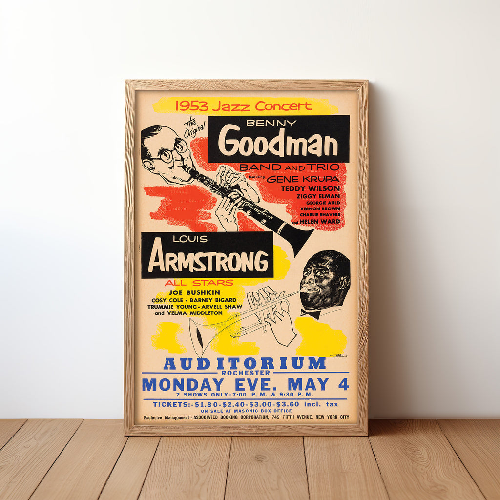 Benny Goodman & Louis Armstrong Rochester Jazz Concert Poster (1953)