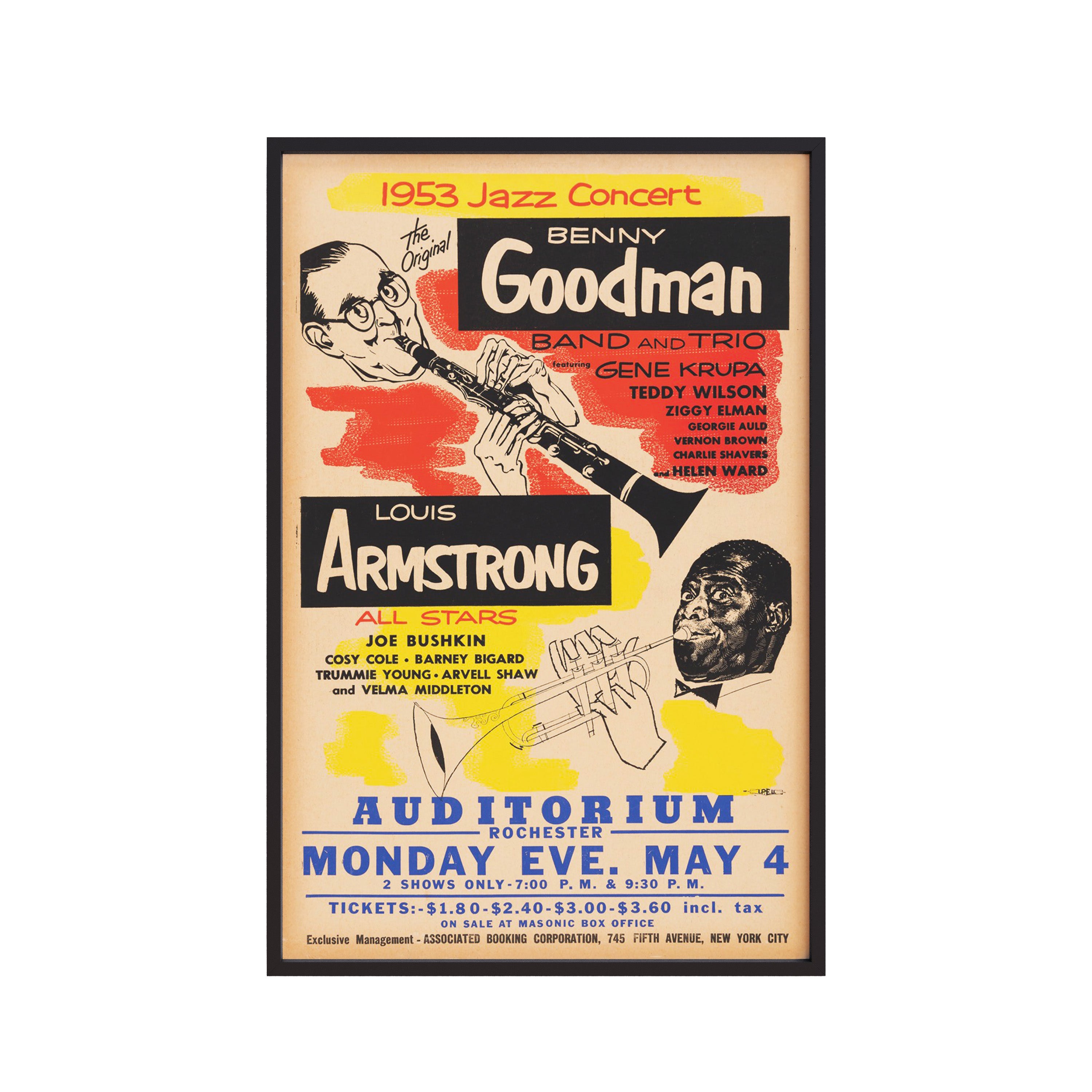 Benny Goodman & Louis Armstrong Rochester Jazz Concert Poster (1953)