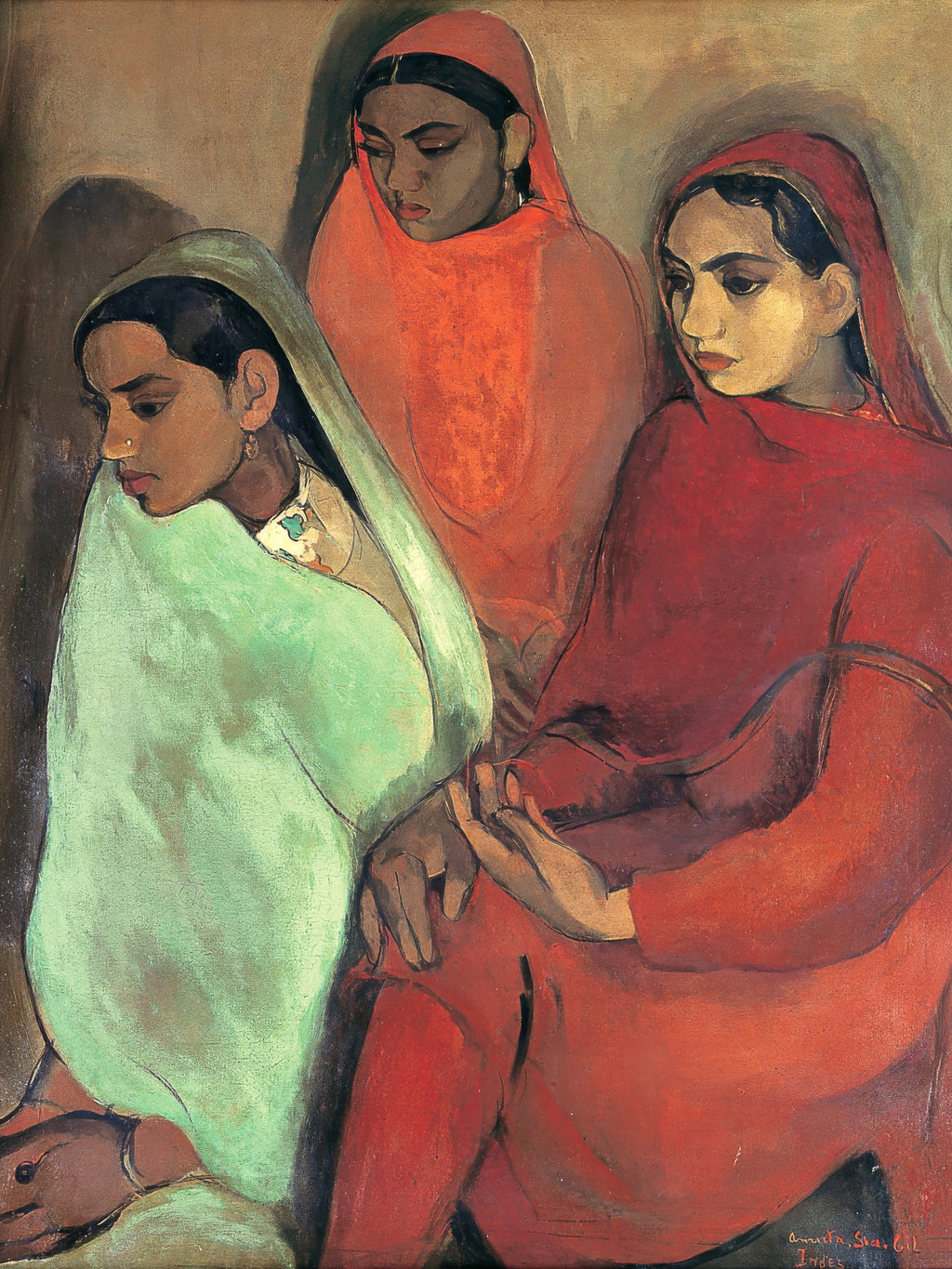 Group of Three Girls (1935) by Amrita Sher-Gil — unframed artwork
