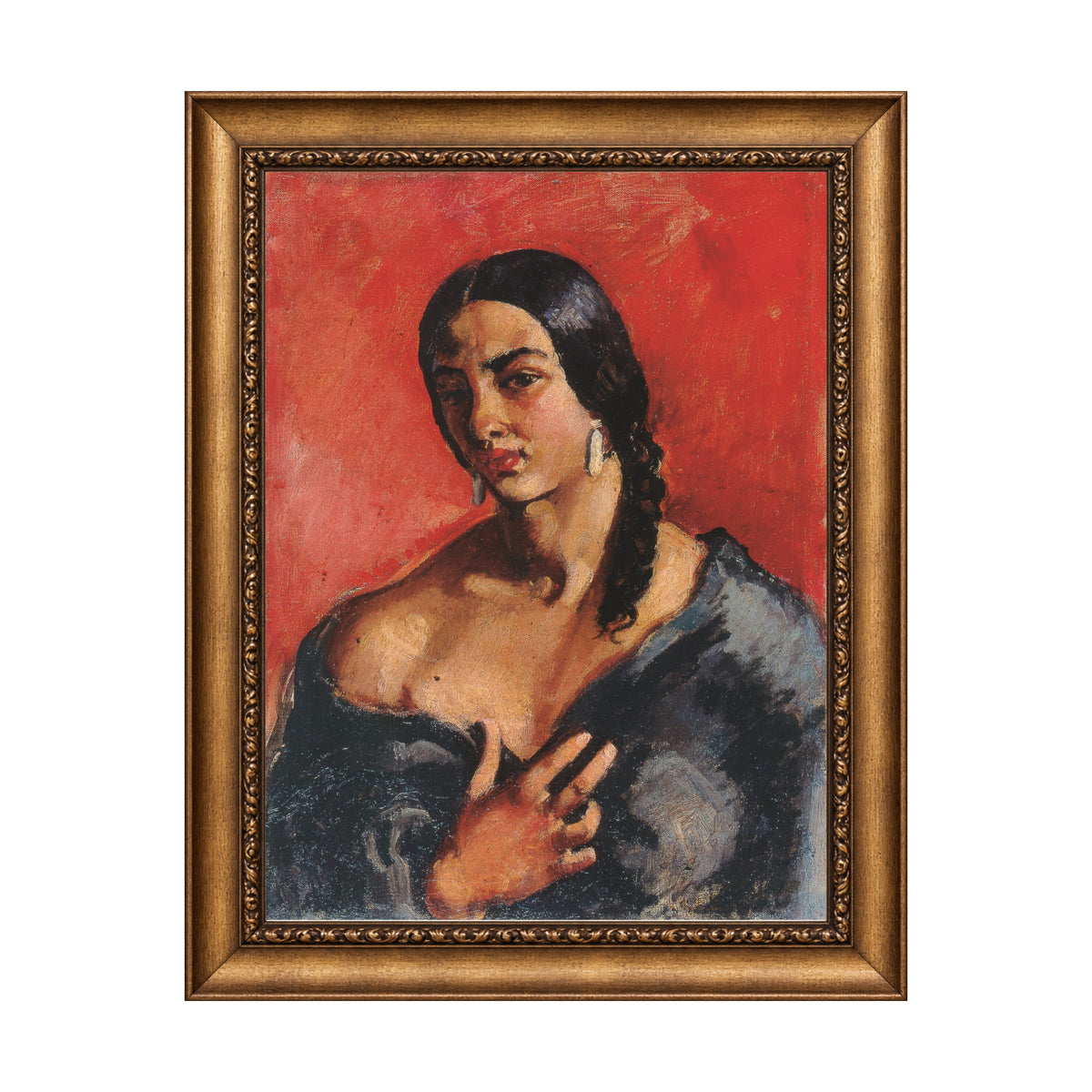 Self-Portrait with Red Background (c.1930) by Amrita Sher-Gil in Frame- Muse