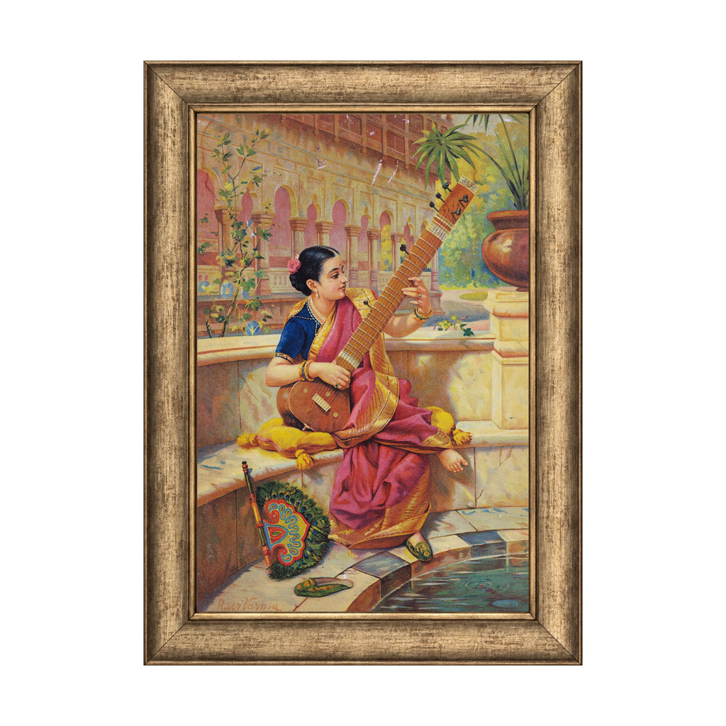 Kadambari (Playing the Sitar) by Raja Ravi Varma in Frame- Atelier