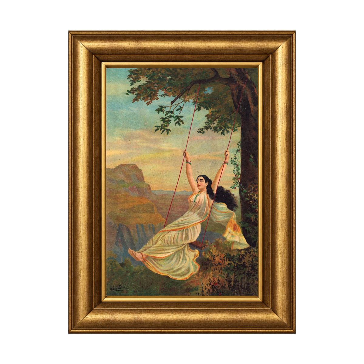 Mohini on a Swing (1894) by Raja Ravi Varma in Frame- Palazzo