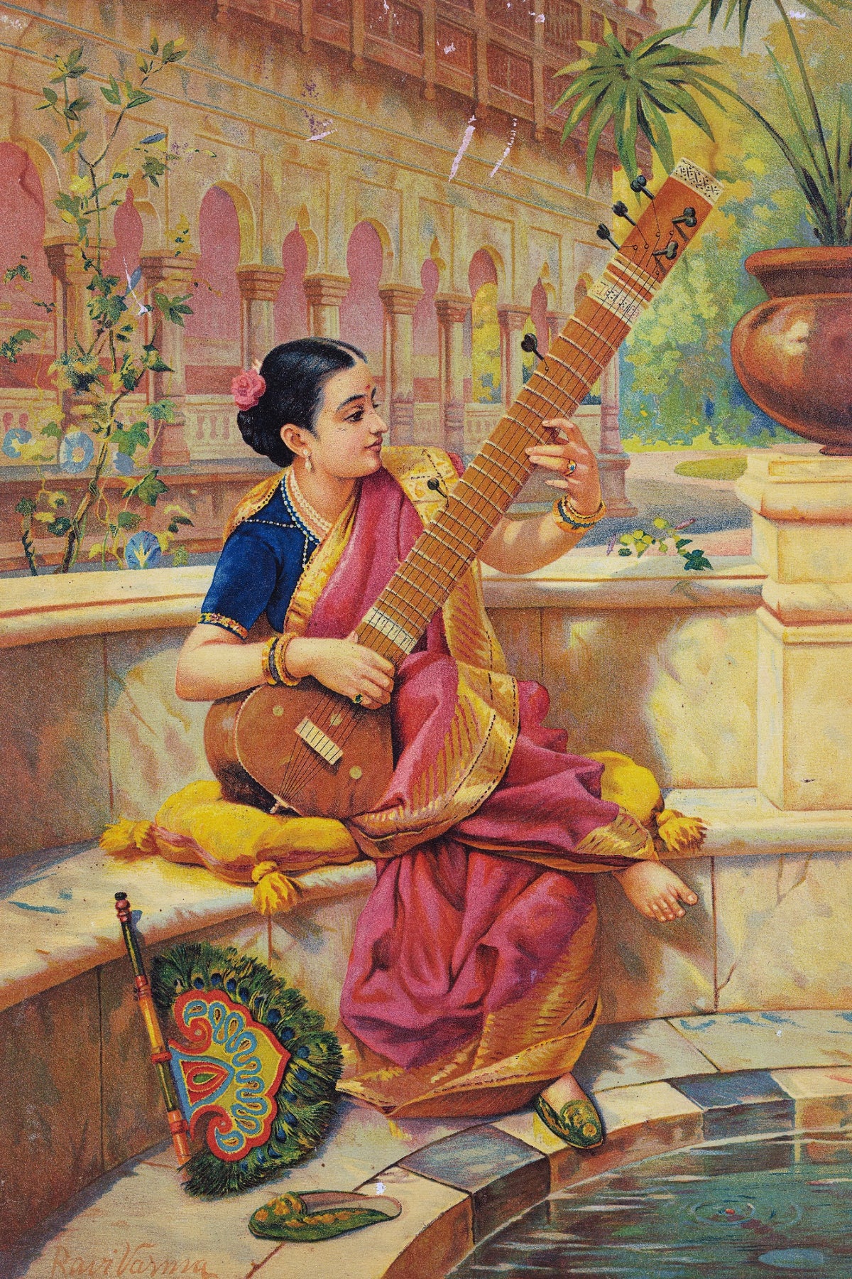 Kadambari (Playing the Sitar) by Raja Ravi Varma — unframed artwork