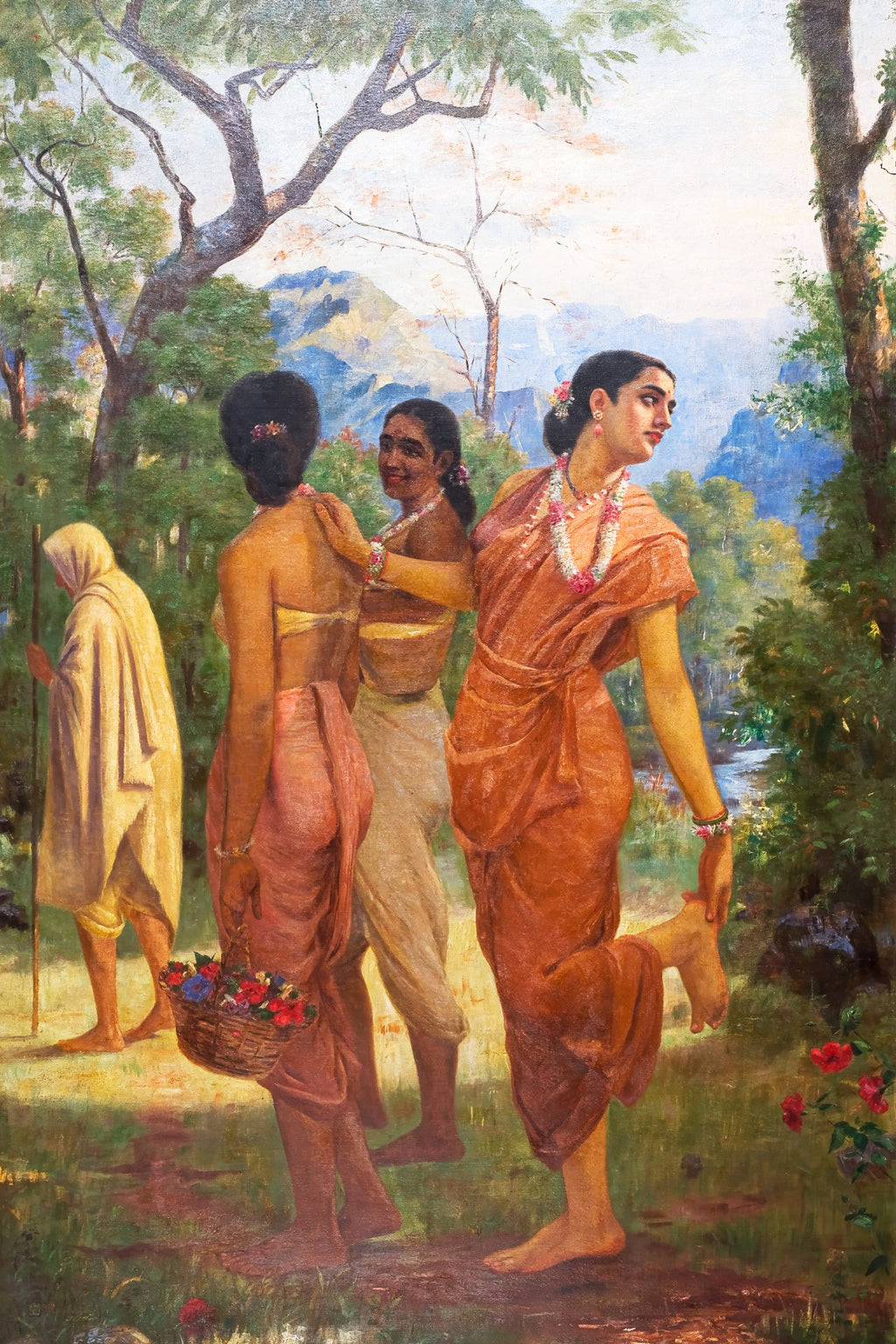 Shakuntala Removing a Thorn from Her Foot (1898) by Raja Ravi Varma — unframed artwork